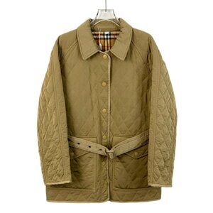 Burberry Quilted Jacket With Belted Waist Medium Nylon & Cotton Tan